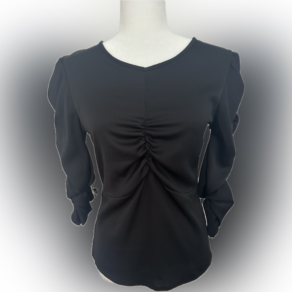 Elegant Black Ruched Women's Blouse